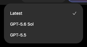 The ChatGPT model row under the slider, listing Latest, GPT-5.6 Sol and GPT-5.5